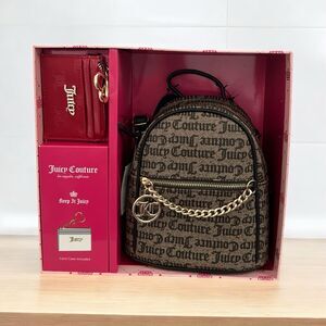 NEW Juicy Couture Mini Back Pack Logo Keychain Card Case Boxed Gift Set